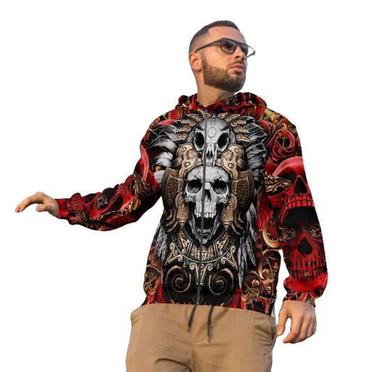 Aztec Mayan Warrior Skull 3D All Over Print Hoodie -Moonbestprint