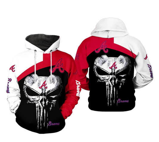Atlanta Braves MLB Skull Punisher MLB All Over Print Hoodie -Moonbestprint