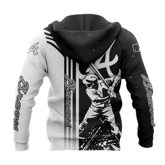 Atlanta Braves Black And White MLB All Over Print Hoodie -Moonbestprint