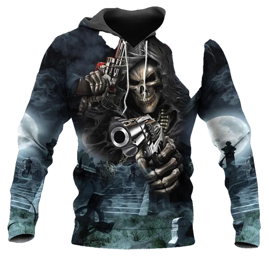 Assassin Grim Reaper With Guns Skull 3D All Over Print Hoodie -Moonbestprint