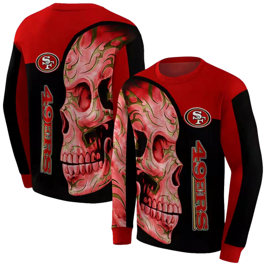 San Francisco 49ers Tattoo Skull Motif Red Black Aop Sweatshirt - Moonbestprint