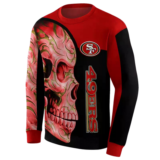 San Francisco 49ers Tattoo Skull Motif Red Black Aop Sweatshirt - Moonbestprint