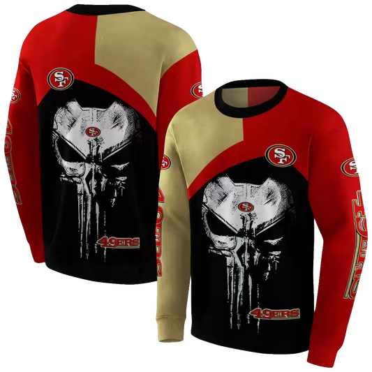 San Francisco 49ers Skull Punisher Gold Red Black Aop Sweatshirt - Moonbestprint