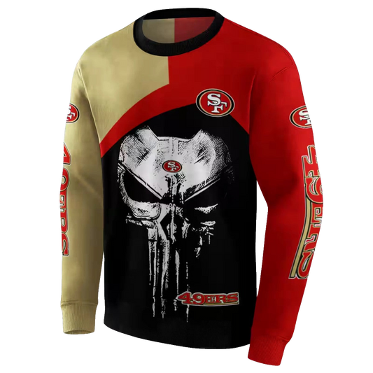 San Francisco 49ers Skull Punisher Gold Red Black Aop Sweatshirt - Moonbestprint