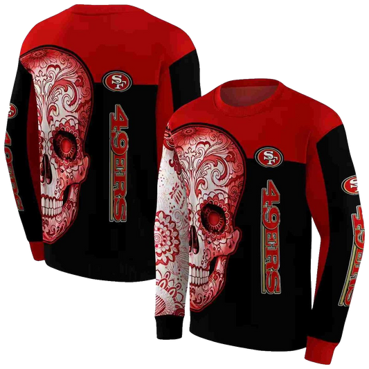 San Francisco 49ers Sugar Skull Red Black Aop Sweatshirt - Moonbestprint