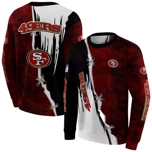 San Francisco 49ers Ripped Pattern Red Black White Aop Sweatshirt - Moonbestprint