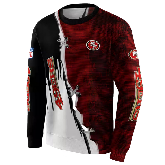 San Francisco 49ers Ripped Pattern Red Black White Aop Sweatshirt - Moonbestprint