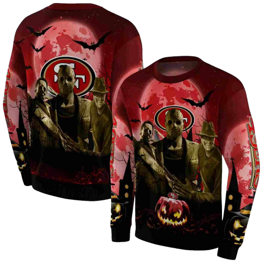 San Francisco 49ers Halloween Vibes Red Black Aop Sweatshirt - Moonbestprint