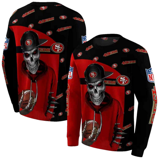 San Francisco 49ers Grim Vibe Hat Skull Red Black Aop Sweatshirt - Moonbestprint