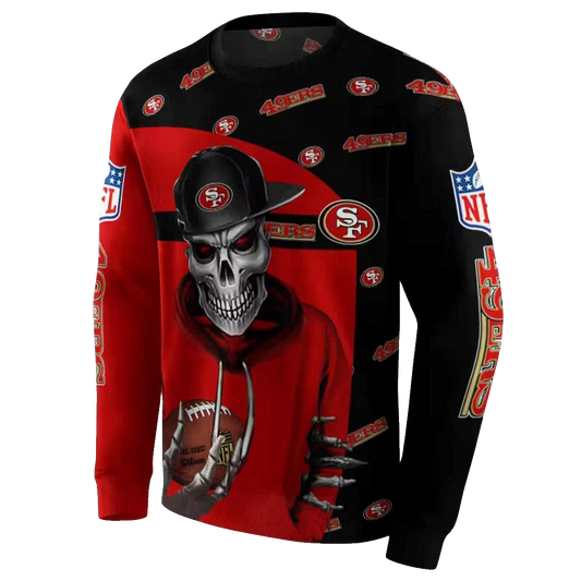 San Francisco 49ers Grim Vibe Hat Skull Red Black Aop Sweatshirt - Moonbestprint