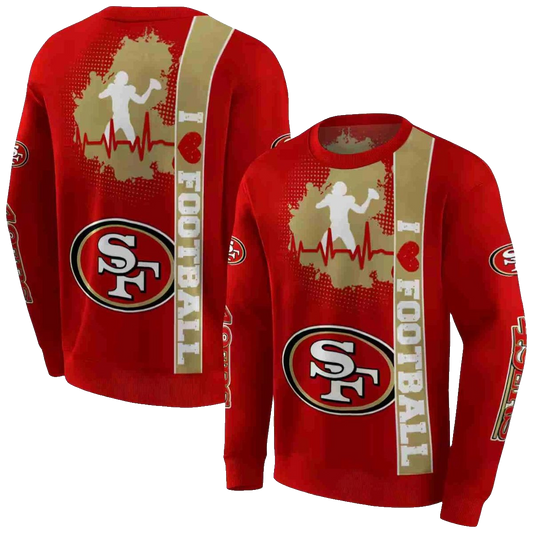 San Francisco 49ers Football Heartbeat Red Aop Sweatshirt - Moonbestprint