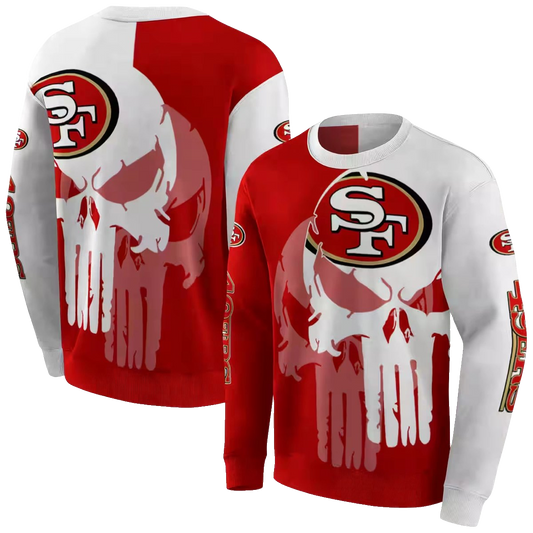 San Francisco 49ers Graphic Punisher Red White Aop Sweatshirt - Moonbestprint