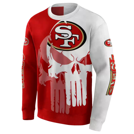 San Francisco 49ers Graphic Punisher Red White Aop Sweatshirt - Moonbestprint