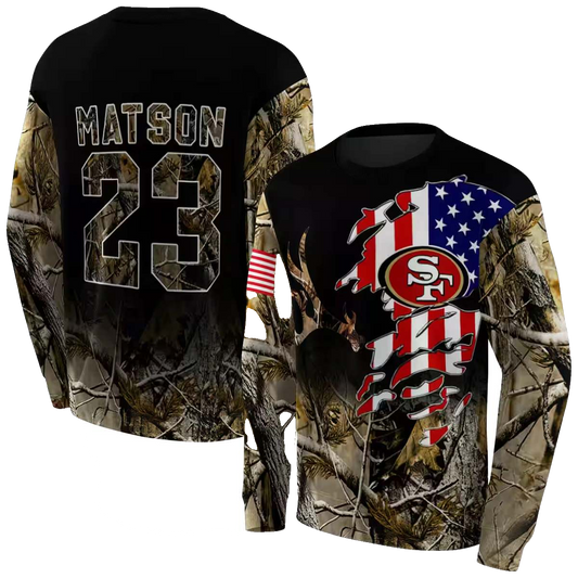 Personalized San Francisco 49ers Tree Camo Us Flag Aop Sweatshirt - Moonbestprint