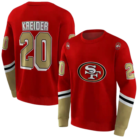 Personalized San Francisco 49ers Striped Sleeves Red Aop Sweatshirt - Moonbestprint