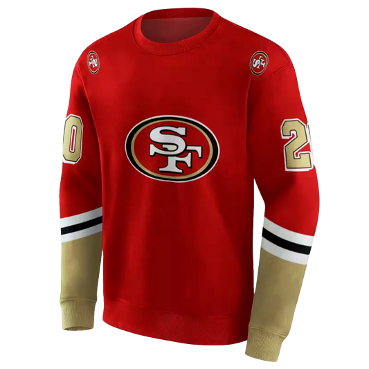Personalized San Francisco 49ers Striped Sleeves Red Aop Sweatshirt - Moonbestprint