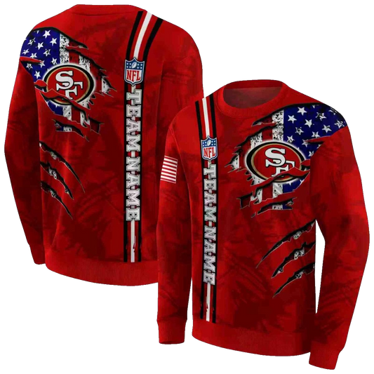 Personalized San Francisco 49ers Ripped Flag Red Aop Sweatshirt - Moonbestprint