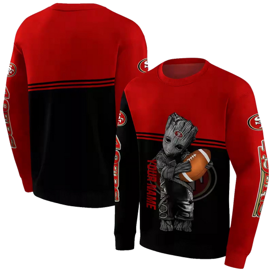 Personalized San Francisco 49ers Baby Groot Red Black Aop Sweatshirt - Moonbestprint