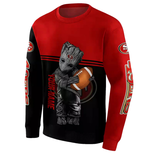 Personalized San Francisco 49ers Baby Groot Red Black Aop Sweatshirt - Moonbestprint