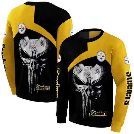 Pittsburgh Steelers Skull Punisher Black AOP Sweatshirt - Moonbestprint