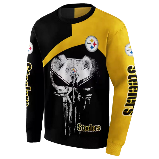 Pittsburgh Steelers Skull Punisher Black AOP Sweatshirt - Moonbestprint