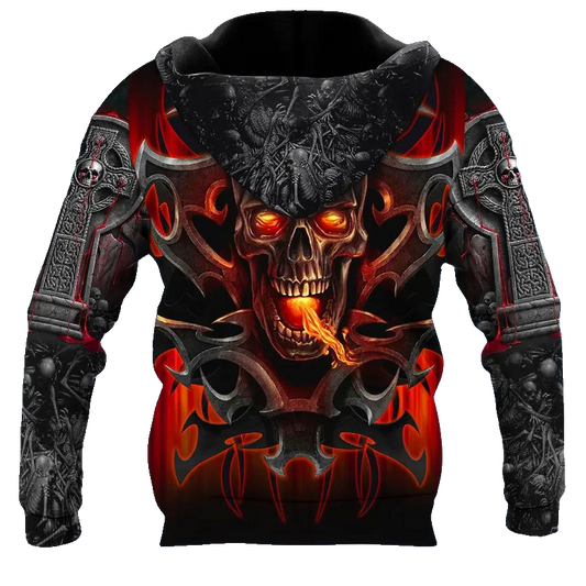 Armor Tattoos Fire Skull 3D All Over Print Hoodie -Moonbestprint