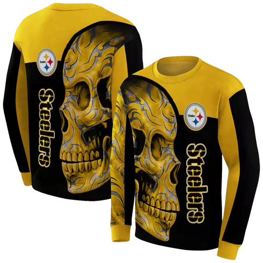 Pittsburgh Steelers Skull Motif Gold Black AOP Sweatshirt - Moonbestprint