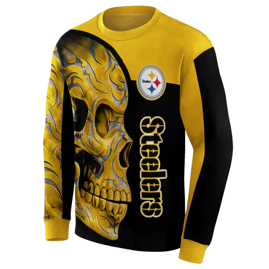 Pittsburgh Steelers Skull Motif Gold Black AOP Sweatshirt - Moonbestprint