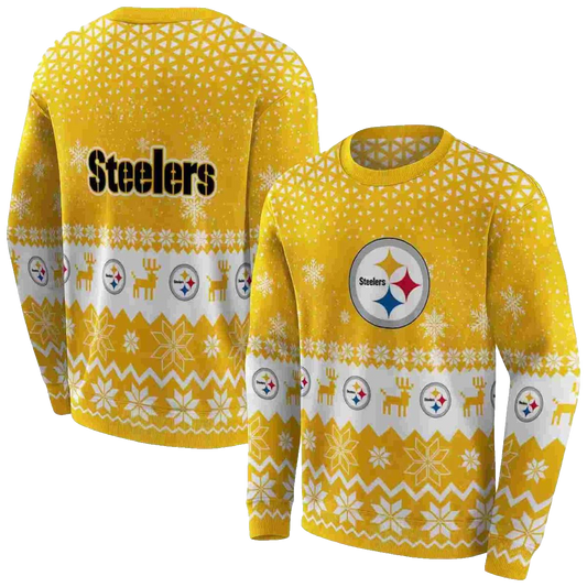 Pittsburgh Steelers Reindeer Motif Ugly Christmas Gold AOP Sweatshirt - Moonbestprint