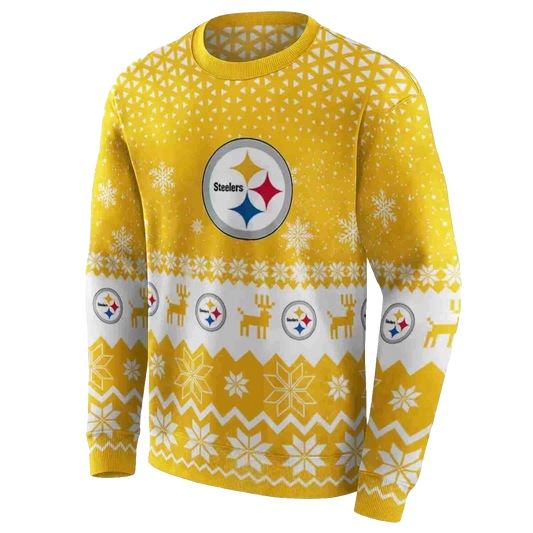Pittsburgh Steelers Reindeer Motif Ugly Christmas Gold AOP Sweatshirt - Moonbestprint