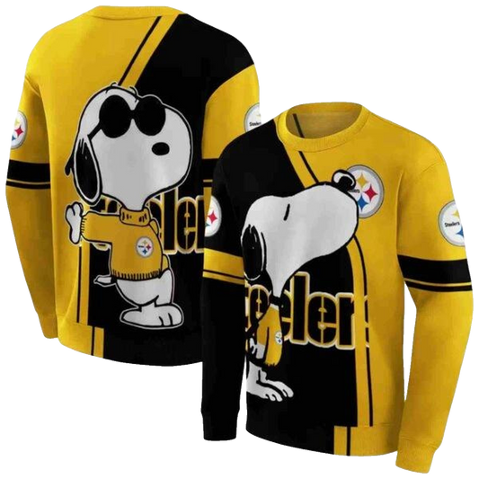 Pittsburgh Steelers Playful Snoopy Gold AOP Sweatshirt - Moonbestprint