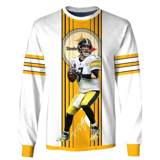Pittsburgh Steelers No 7 Ben Roethlisberger White Jersey With Signature AOP Sweatshirt - Moonbestprint