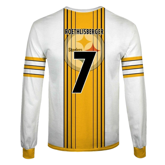 Pittsburgh Steelers No 7 Ben Roethlisberger White Jersey With Signature AOP Sweatshirt - Moonbestprint