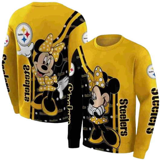 Pittsburgh Steelers Minnie Mouse Gold AOP Sweatshirt - Moonbestprint