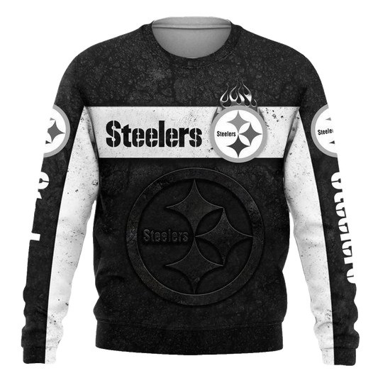 Pittsburgh Steelers Logo Vintage Black And White AOP Sweatshirt - Moonbestprint