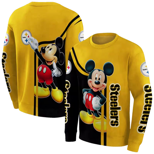 Pittsburgh Steelers Mickey Mouse Gold Black AOP Sweatshirt - Moonbestprint