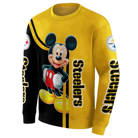 Pittsburgh Steelers Mickey Mouse Gold Black AOP Sweatshirt - Moonbestprint