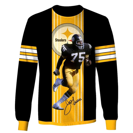 Pittsburgh Steelers Joe Greene No 75 Signature Black And Yellow AOP Sweatshirt - Moonbestprint