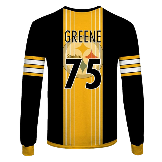 Pittsburgh Steelers Joe Greene No 75 Signature Black And Yellow AOP Sweatshirt - Moonbestprint