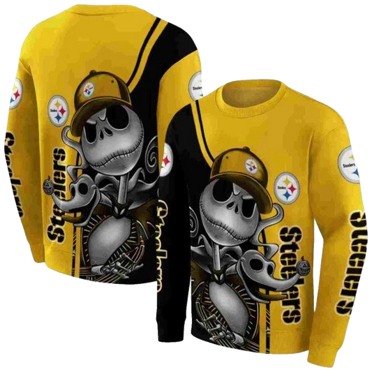 Pittsburgh Steelers Jack Skellington Gold AOP Sweatshirt - Moonbestprint