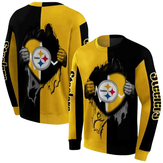 Pittsburgh Steelers Heartbeat Graphic Gold AOP Sweatshirt - Moonbestprint