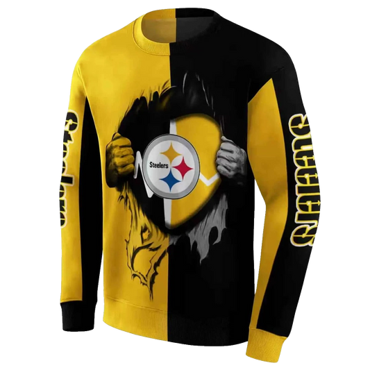 Pittsburgh Steelers Heartbeat Graphic Gold AOP Sweatshirt - Moonbestprint