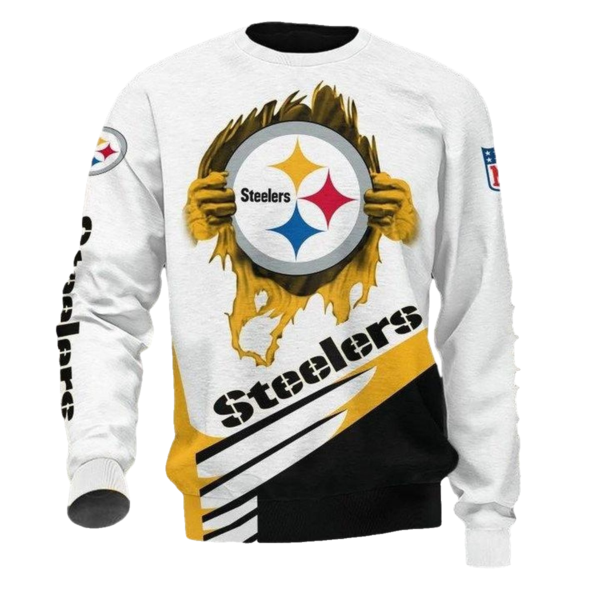 Pittsburgh Steelers Inside Me White Golden Logo AOP Sweatshirt - Moonbestprint