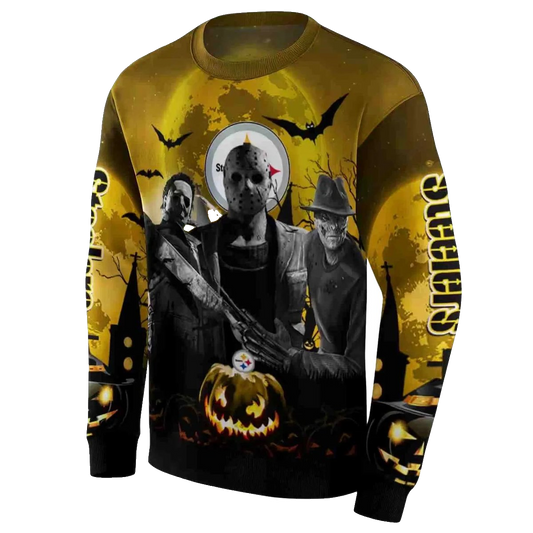 Pittsburgh Steelers Horror Halloween Vibes Gold Black AOP Sweatshirt - Moonbestprint