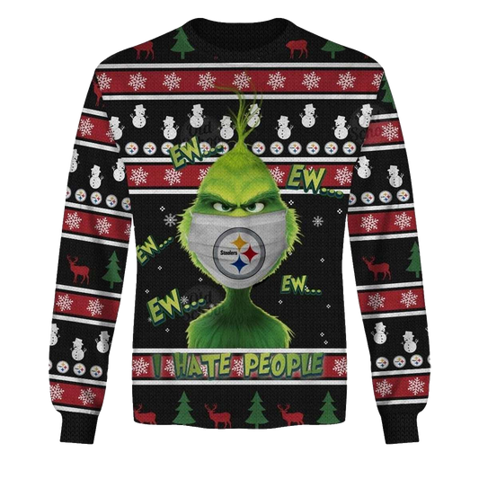 Pittsburgh Steelers Grinches I Hate People And I Love My Steelers AOP Sweatshirt - Moonbestprint