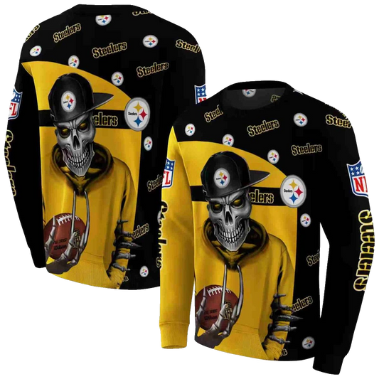 Pittsburgh Steelers Grim Vibe Gold Black AOP Sweatshirt - Moonbestprint