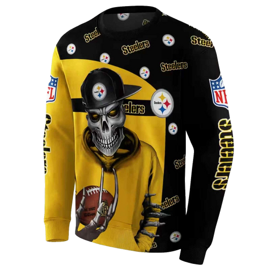 Pittsburgh Steelers Grim Vibe Gold Black AOP Sweatshirt - Moonbestprint
