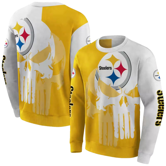 Pittsburgh Steelers Graphic Punisher Gold White AOP Sweatshirt - Moonbestprint