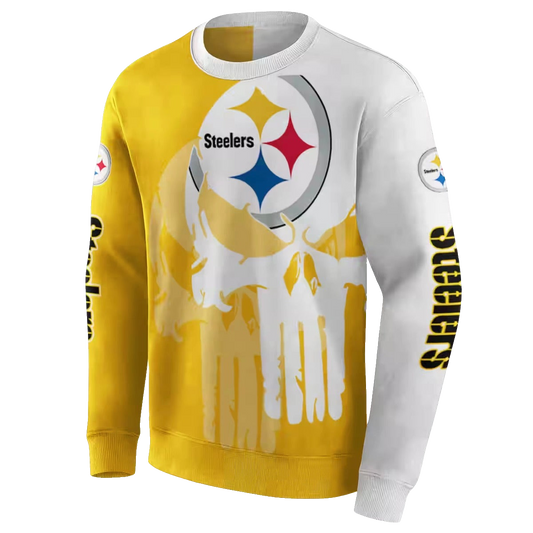 Pittsburgh Steelers Graphic Punisher Gold White AOP Sweatshirt - Moonbestprint