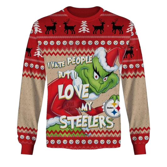 Pittsburgh Steelers Grinch Christmas Ugly Sweater Style AOP Sweatshirt - Moonbestprint